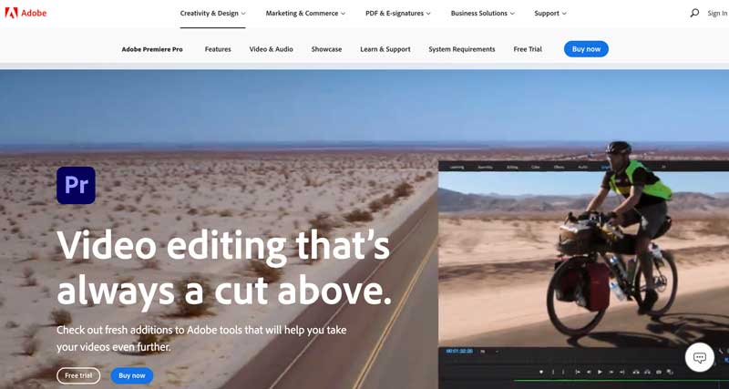 Adobe Premiere Pro homepage