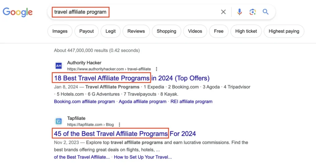 Google search travel affiliate program