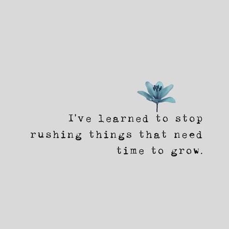 I've learned to stop rushing things that need time to grow.