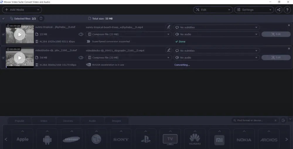 Movavi Video Editor converting video formats