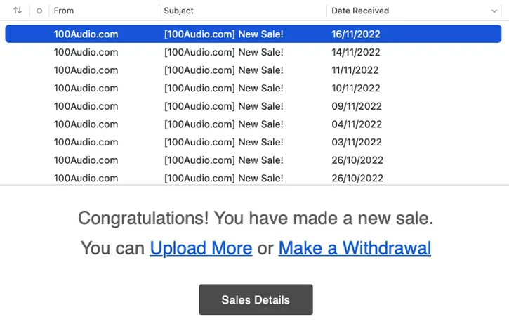 100audio new sale emails