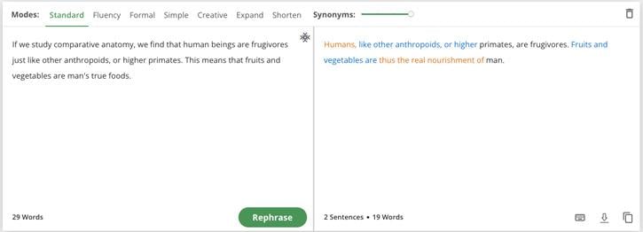 Quillbot Paraphraser Standard Mode Synonyms 4