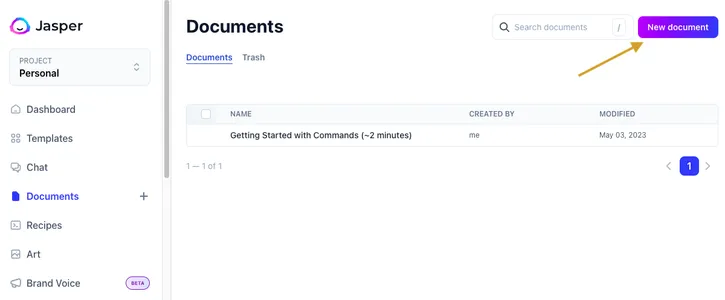 Jasper AI new document