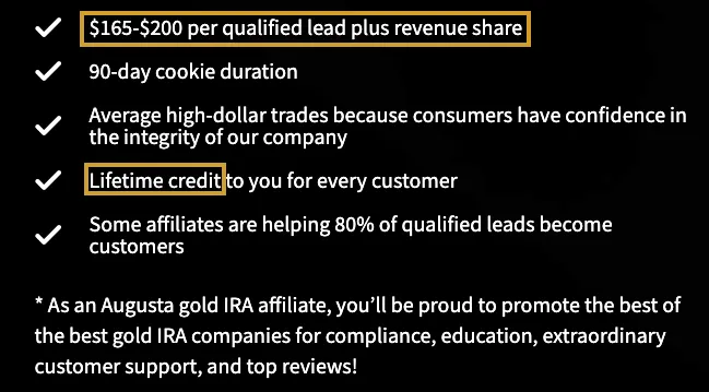 Augusta Precious Metals affiliate program commission structure