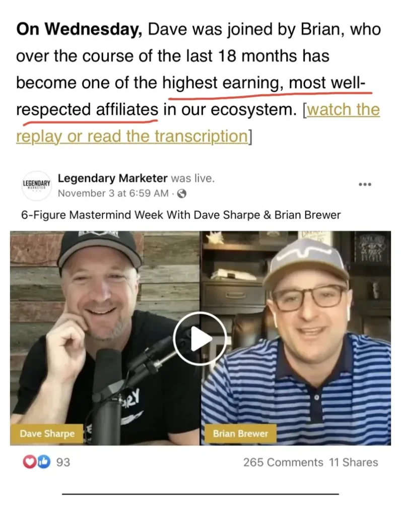 Facebook post of David Sharpe and Brian Brewer interview